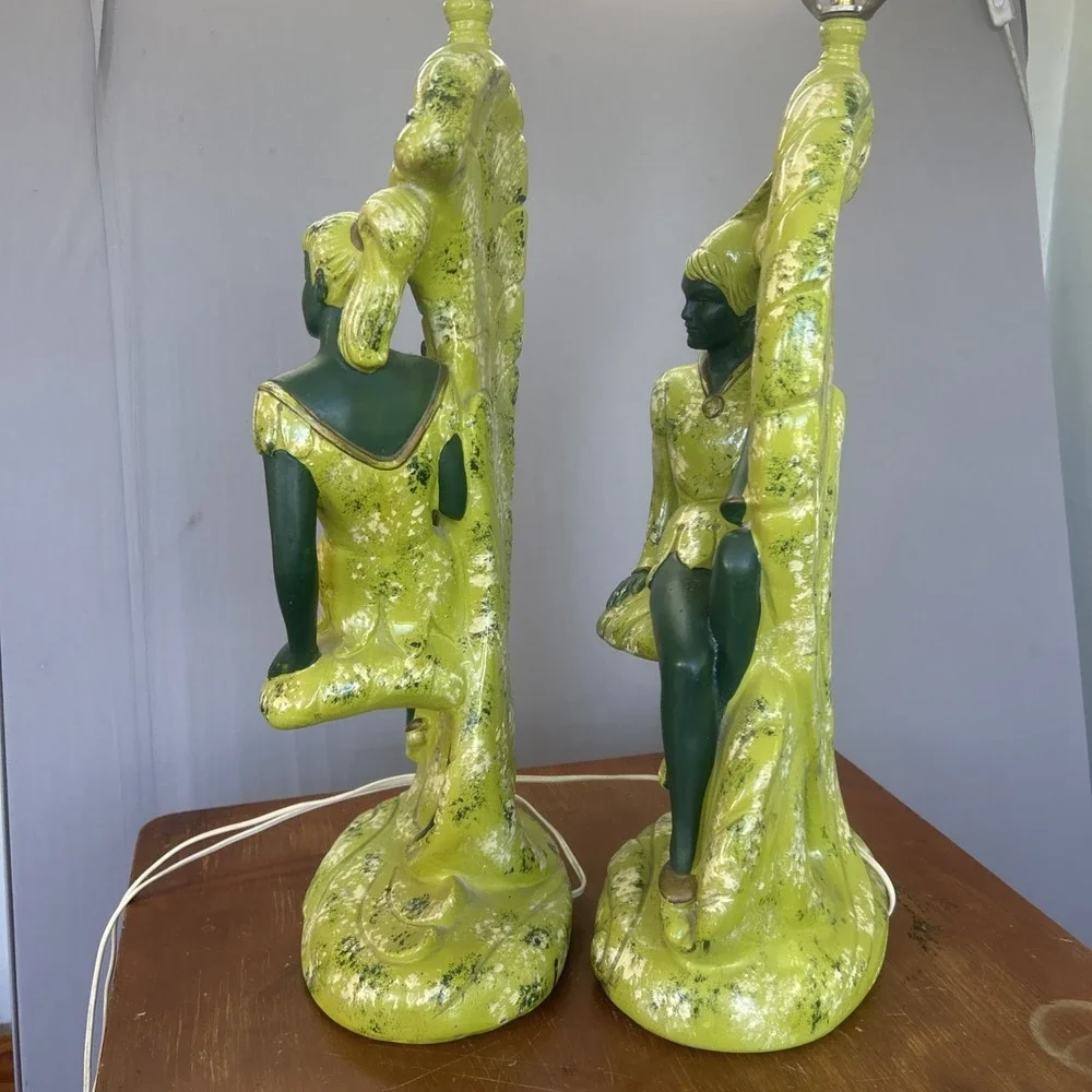 Set Of Continental Art Co Chalkware Lamps MCM Tinkerbell Peter Pan 50's Works